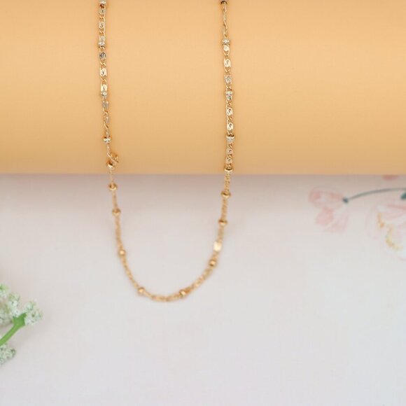 "Dainty Rose Gold Beaded Chain Necklace with Delicate Link Design , XPNL0165 - Picture 8 of 12